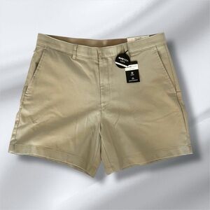 Men's W34 Alfani Alfatech Twill Stretch Flat Front Khaki Tech Chino Shorts NWT